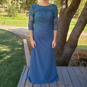 JJ's House Teal Beaded Lace Chiffon A-Line Mother of the Bride Dress